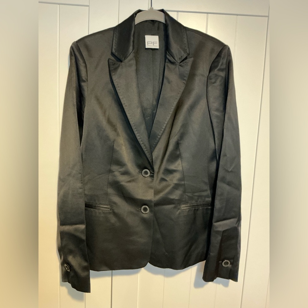 Paola Frani Black Satin Blazer Jacket Made in Italy – Size 12 (48)